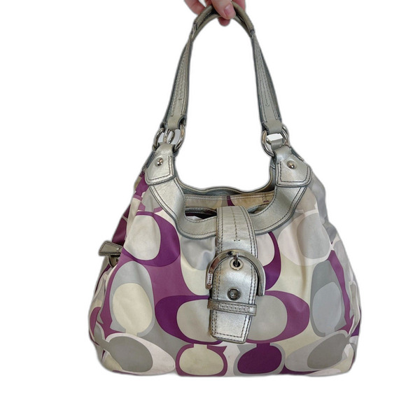 Coach y2k Vintage Signature Soho Satin Scarf Print Purple Silver Monogram Bag - Picture 1 of 10